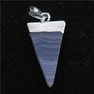 blue lace agate pendant, triangle, silver plated, approx 12-22mm