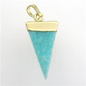 green Amazonite pendant, triangle, gold plated, approx 12-22mm