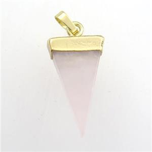 rose quartz pendant, triangle, gold plated, approx 12-22mm