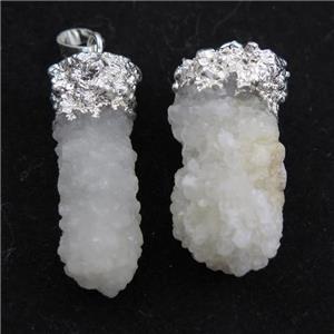 white druzy quartz pendants, silver plated, approx 13-35mm