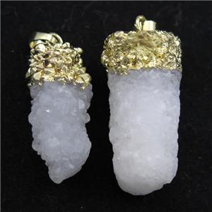 white druzy quartz pendants, gold plated, approx 13-35mm