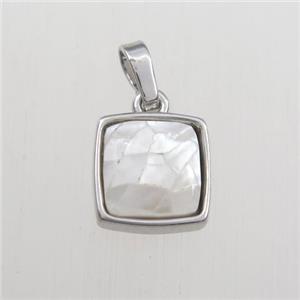 white Paua Abalone shell pendant, platinum plated, approx 11x11mm