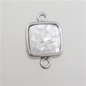 white Paua Abalone shell connector, square, platinum plated, approx 11x11mm