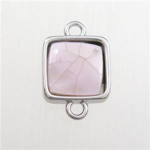 pink Paua Abalone shell connector, square, platinum plated, approx 11x11mm