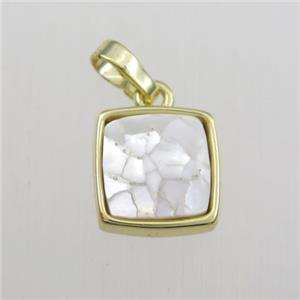 white Paua Abalone shell pendant, square, gold plated, approx 11x11mm