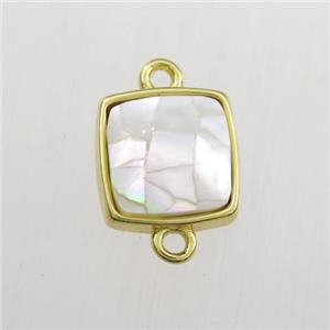 white Paua Abalone shell connector, square, gold plated, approx 11x11mm