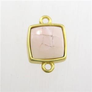 pink Paua Abalone shell connector, square, gold plated, approx 11x11mm