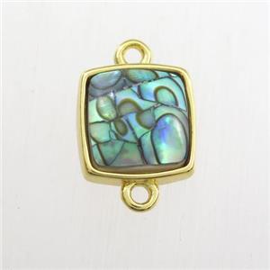 multicolor Paua Abalone shell connector, square, gold plated, approx 11x11mm