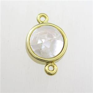 white Paua Abalone shell connector, circle, gold plated, approx 12mm dia