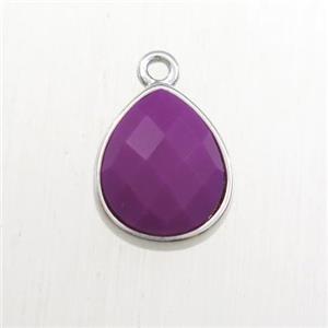 purple Jade pendant, teardrop, platinum plated, approx 9-11mm