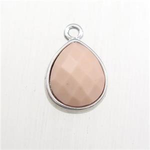 pink dye coral pendant, teardrop, platinum plated, approx 9-11mm