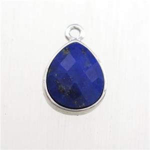 blue Lapis Lazuli pendant, teardrop, platinum plated, approx 9-11mm