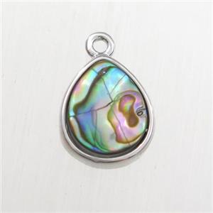 Abalone Shell pendant, teardrop, platinum plated, approx 9-11mm
