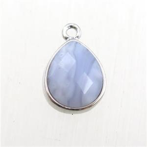 Blue Lace Agate pendant, teardrop, platinum plated, approx 9-11mm