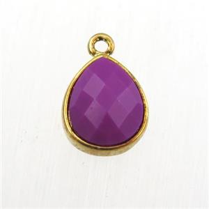 purple Jade pendant, teardrop, gold plated, approx 9-11mm