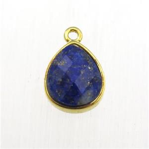blue Lapis Lazuli pendant, teardrop, gold plated, approx 9-11mm