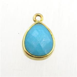 Natural Turquoise pendant, blue treated, teardrop, gold plated, approx 9-11mm