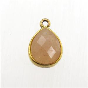 peach Sunstone pendant, teardrop, gold plated, approx 9-11mm