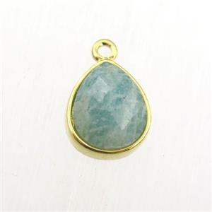 green Amazonite pendant, teardrop, gold plated, approx 9-11mm