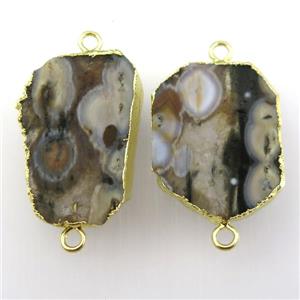 Ocean Agate slice connector, freeform, gold plated, approx 20-35mm