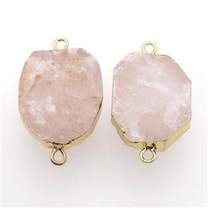 Rose Quartz connector, freeform, gold plated, approx 20-30mm