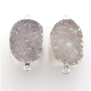 white AB-color Druzy Quartz connector, silver plated, approx 18-25mm