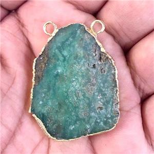 green Australian Chrysoprase slab pendant with 2holes, gold plated, approx 20-35mm