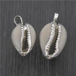 white Conch Shell pendants, silver plated, approx 10-20mm