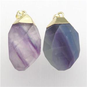 Fluorite nugget pendants, freeform, gold plated, approx 18-25mm