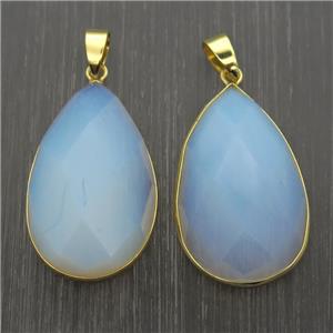 white Opalite pendant, faceted teardrop, approx 20-40mm