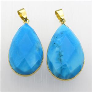 blue Turquoise pendants, faceted teardrop, approx 20-40mm