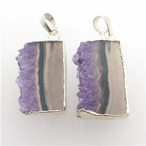 Amethyst Druzy slice pendant, silver plated, approx 15-35mm