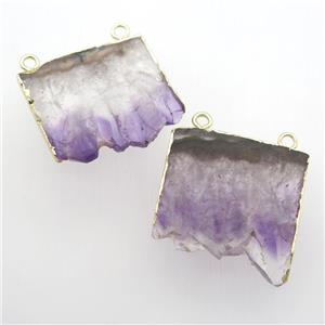 Amethyst Druzy slab pendants with 2loops, gold plated, approx 15-35mm