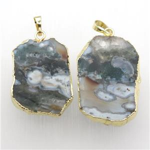 Ocean Agate slice pendants, gold plated, approx 22-40mm