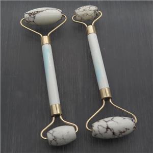 white Turquoise Roller GuaSha Massage Tools, gold plated, approx 18-40mm, 150mm