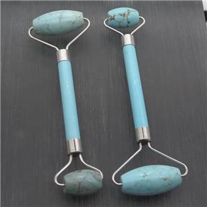 blue Turquoise Roller GuaSha Massage Tools, platinum plated, approx 18-40mm, 150mm
