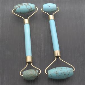 blue Turquoise Roller GuaSha Massage Tools, gold plated, approx 18-40mm, 150mm