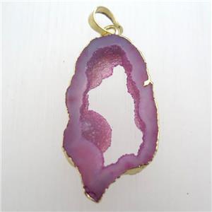 hotpink druzy agate slab pendant, gold plated, approx 23-45mm