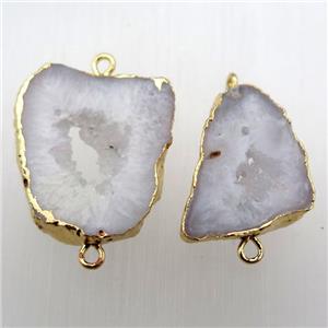 white druzy agate slice connector, gold plated, approx 20-30mm