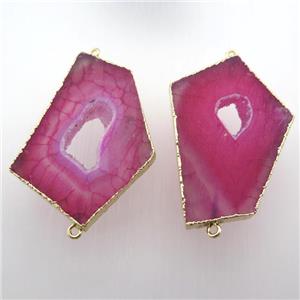 hotpink druzy agate slice connector, gold plated, approx 30-50mm