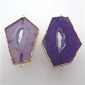 purple druzy agate slice connector, gold plated, approx 30-50mm