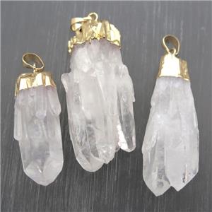 white Crystal Quartz pendants, gold plated, approx 15-50mm