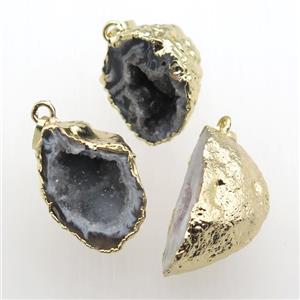 Agua Nueva Mexican Agate Druzy geode pendant, freeform, gold plated, approx 15-30mm