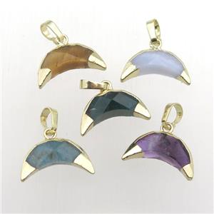 mixed Gemstone crescent moon pendant, gold plated, approx 5-16mm
