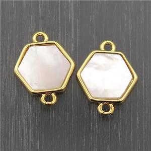 white Pearlized Shell hexagon connector, approx 11-12mm