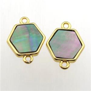 gray Abalone Shell hexagon connector, approx 11-12mm