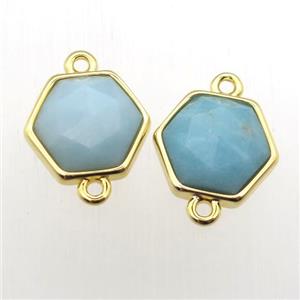 blue Amazonite hexagon connector, approx 11-12mm