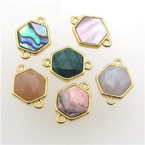 mixed Gemstone hexagon connector, approx 11-12mm