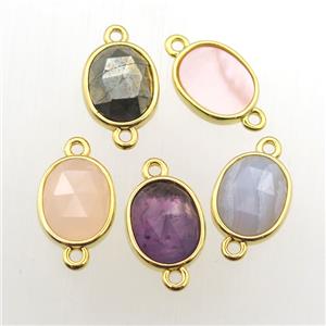 mixed Gemstone oval connector, approx 9-11mm