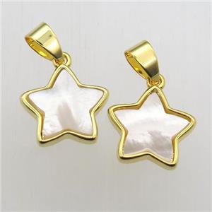 white Pearlized Shell star pendant, approx 13mm dia